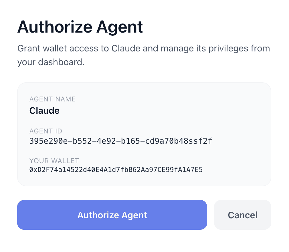 Agent authorization UI showing policy configuration