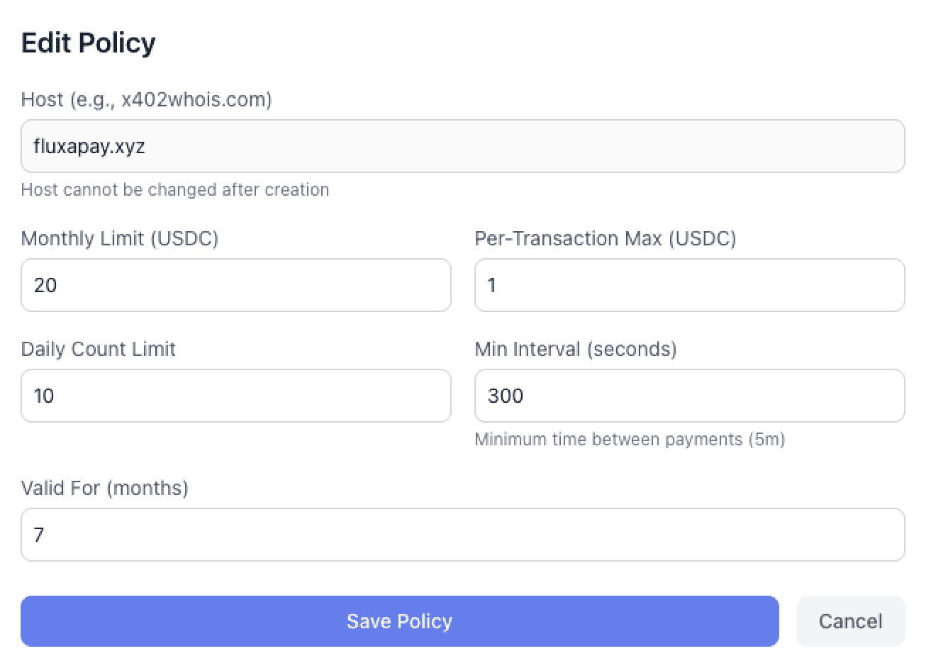 Spend limit configuration interface
