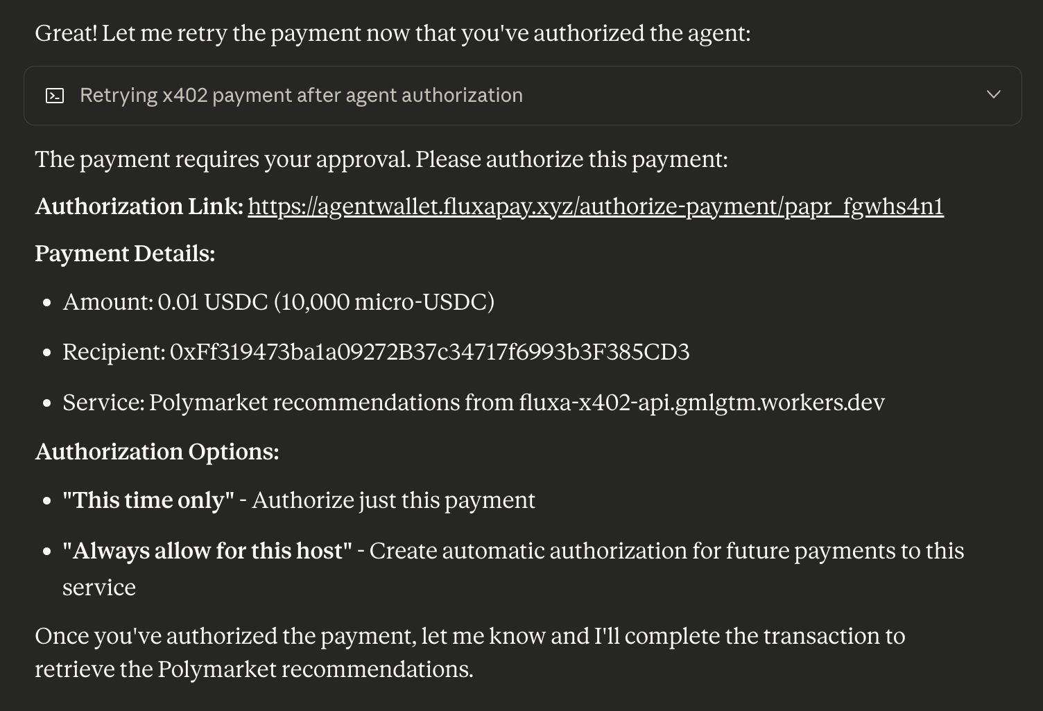Claude showing authorization link